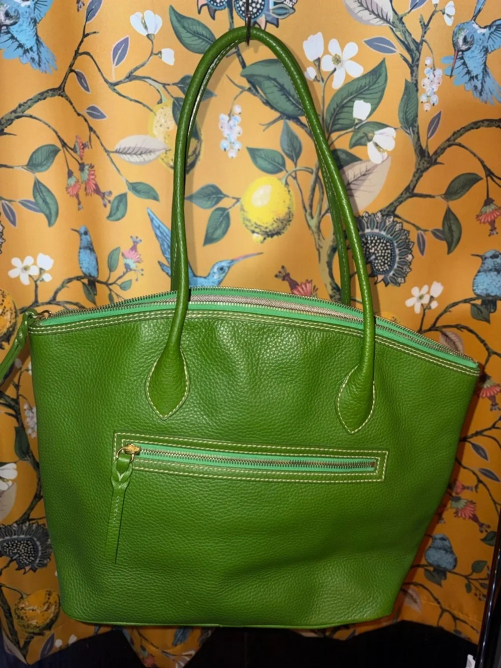 Dooney and Bourke Green Leather Crescent Tote Bag